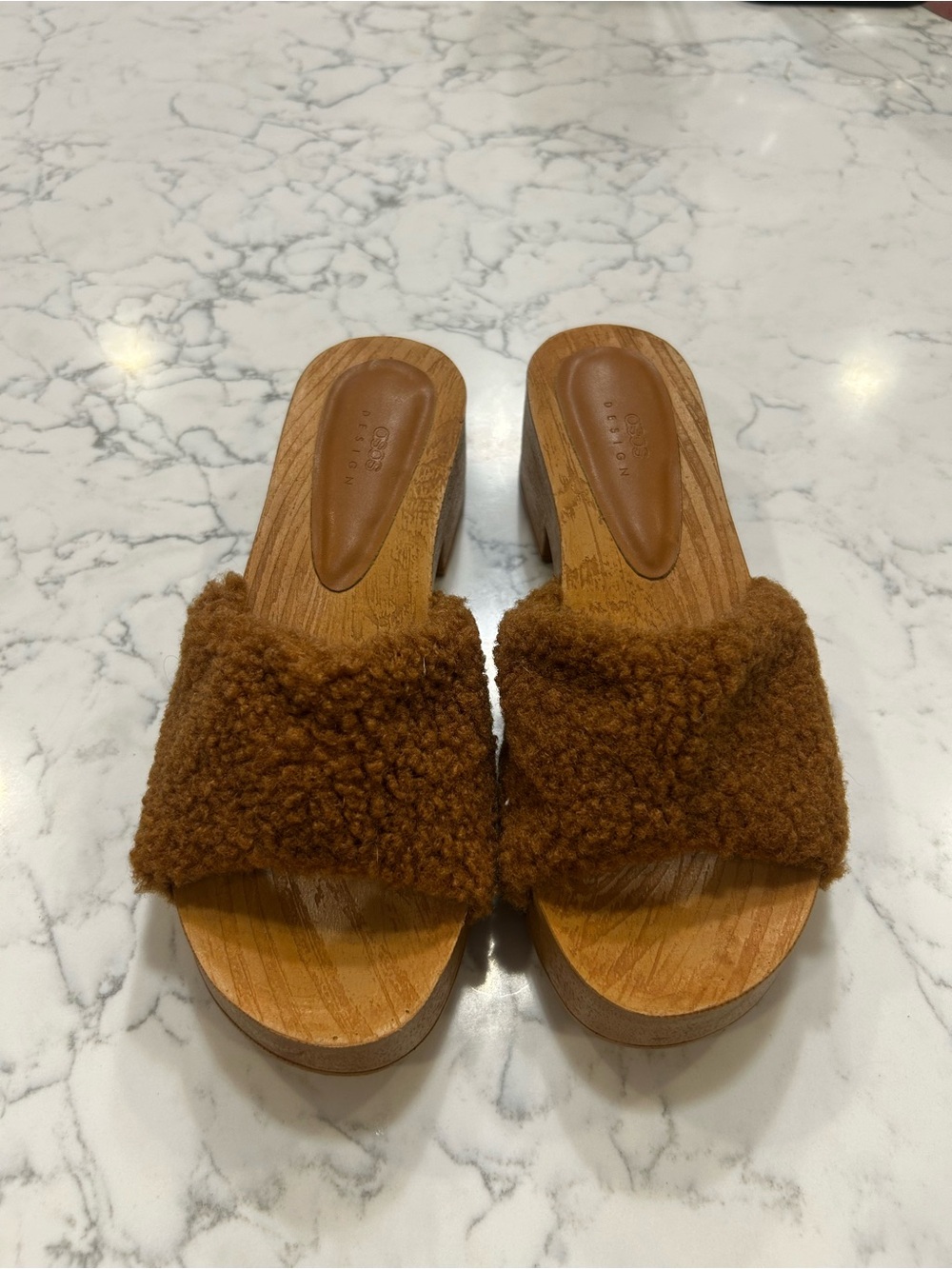ASOS Brown Teddy Faux Fur‎ Clog Shoes Size 7